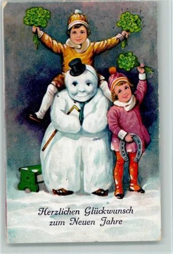 1930 Neujahr - Kinder mit Kleeblättern,