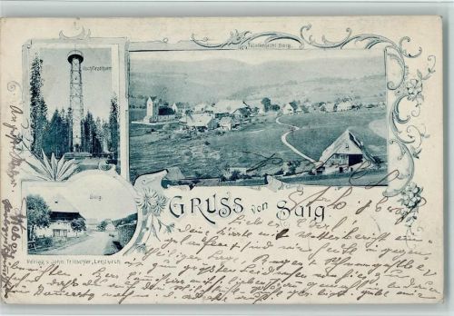Saig 1898 Hochfirstturm Gesamtansicht Ortsansicht 3-Bildaufnahme