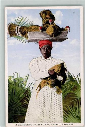 A travelling Saleswoman mit Truthähne auf dem Kopf , Nassau Bahamas - Typen