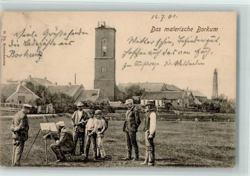 Borkum 1901 Maler mit Staffelei, - Fleck