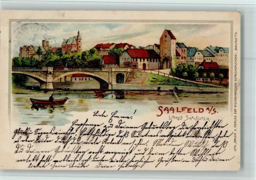 Saalfeld Gruss aus - Lithographie - Stempelspur