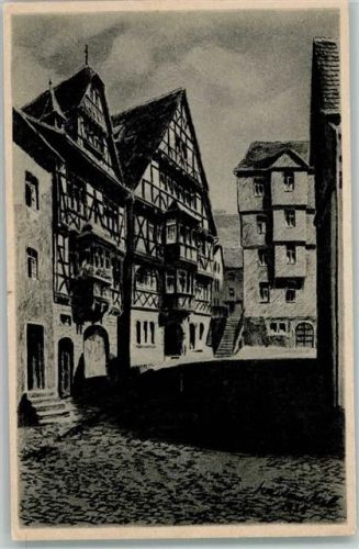 Marburg Schuhmarkt - Kohlezeichnung von K. Winkel, gute Erhaltung AK