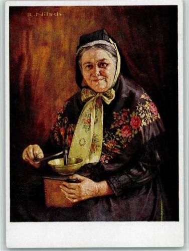 P 1 R. 2 Nr. 3 - Volkstrachten, sign Nitsch , Hannoveranerin mit einer Kaffeemühle AK
