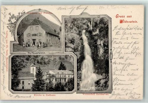 Wildenstein 1903 Gasthaus zur Forelle Wasserfall Heidenbad Kirche Rathaus