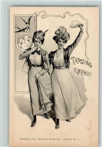 Serie 46 Nr. 1 Jugendstil - Frauen, Tausend Grüsse , gute Erhaltung AK