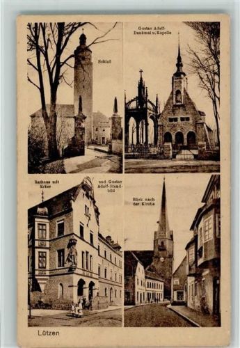 Lützen Schloß Gustav Adolf-Denkmal und Kapelle Rathaus mit Erker Gustav-Adolf-Standbild Blick nach der Kirche