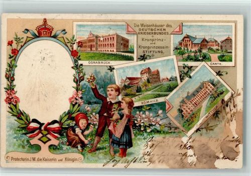 Osnabrück 1905 Waisenhäuser des Deutschen Kriegerbundes Kronprinz- und Kronprinzessin-Stiftung Porträt Protectorin J. M. die Kaiserin und Königin Osnabrück Römhild Canth Wittlich Lithographie/Prägedruck