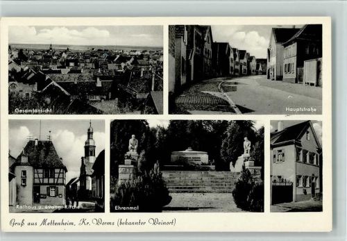 Mettenheim 1958 Kriegerdenkmal, Rathaus, Hauptstraße, gute Erhaltung AK