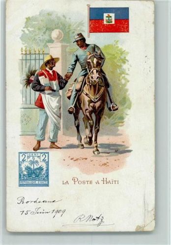 1908 La Poste en Haiti und Briefmarke, 2 Eckkknicke AK
