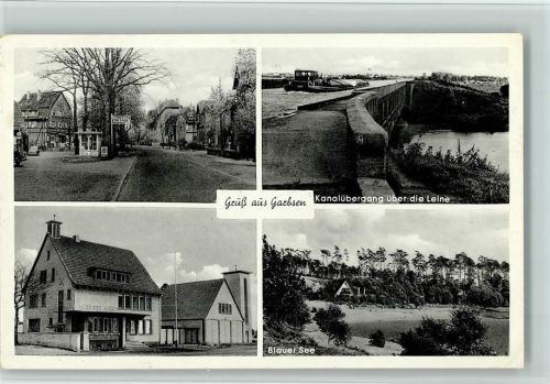 Garbsen 1956 Kanal mit Binnenschiff, Strasse, Gemeindehaus, gute Erhaltung AK