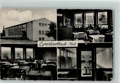 Großkarlbach Speiserestaurant Gaststätte Zum Wiesengrund Innenaufnahmen Gastzimmer Konferenzzimmer Bundes-Kegelbahn 4-Bildaufnahme