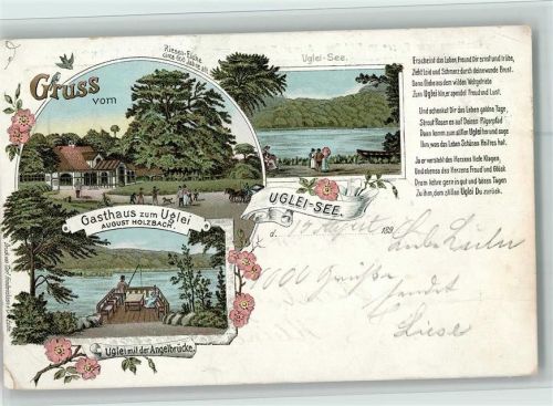 Eutin-Sielbeck 1899 Gruss aus - Gasthaus zum Uglei, Angelbrücke, Gedicht - 2 Eckknicke