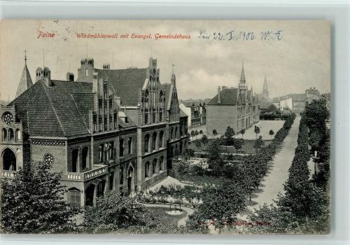 Peine 1906 Windmühlenwall mit Evangel. Gemeindehaus