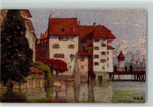 Luzern Partie an der Reuss sign. E. E. S.