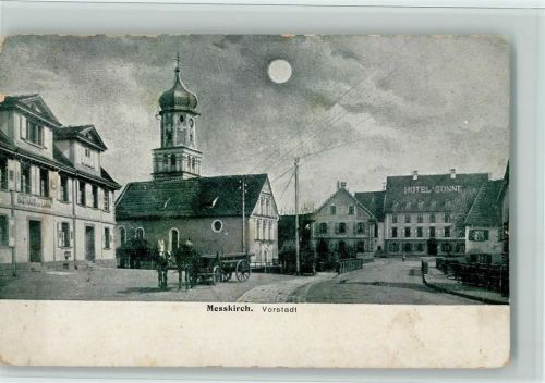 Meßkirch Vorstadt Hotel Sonne Kirche Pferdefuhrwerk