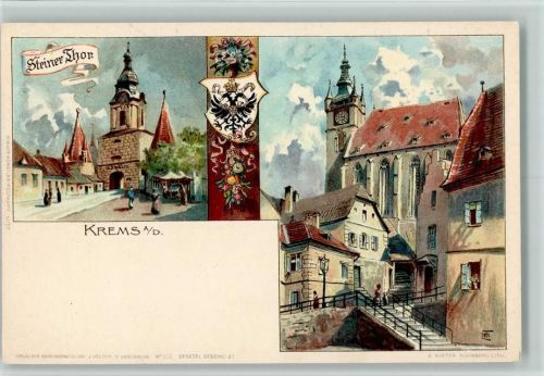 Krems 1898 Gruss aus - Velten Nr. 352 - Wappen , Steiner Thor - Wiener Künstlerpostkarten Nr. 27 , Erhaltung I AK