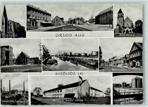 Misburg Ev. Kirche Bahnhofstraße Kath. Kirche Bahnhofstraße Hafen Zementfabrik Germania Kardinal-Galen-Schule Hindenburg-Schleuse