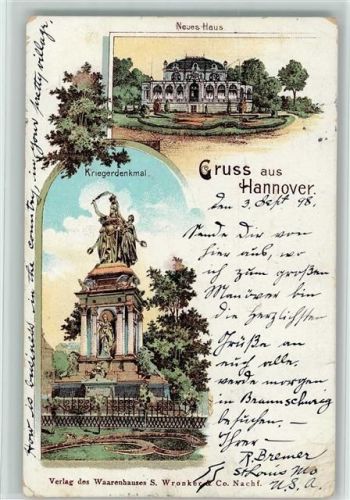 Hannover 1898 Neues Haus Kriegerdenkmal 2-Bildaufnahme