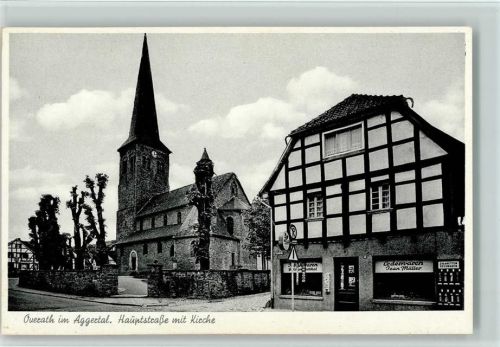 51491 W5063 Overath , Bergisches Land 1957 - Hauptstraße mit Kirche, gute Erhaltung AK