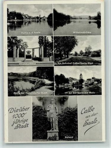 Calbe Partie an der Saale Wilhelmsbrücke Ehrendenkmal Am Bahnhof Partie am Hohendorfer Busch An der Saale mit Wehr Roland Mehrfachaufnhame