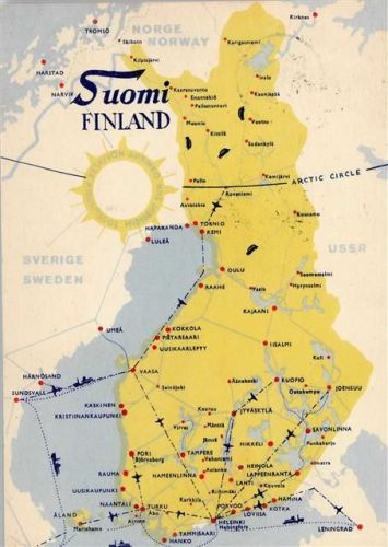 Suomi - Landkarte Nachkriegsgrenzen nach den Abtretungen an die UdSSR Landkarte 1957