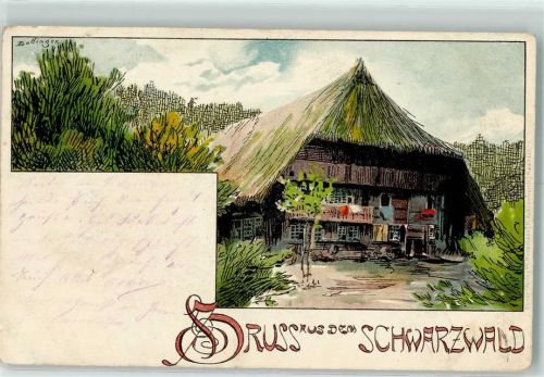 1899 sign. Bollinger Gruss aus dem Schwarzwald Lithographie