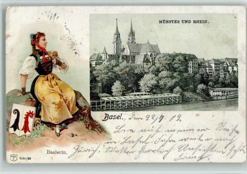 Basel 1903 Münster und Rhein Baslerin