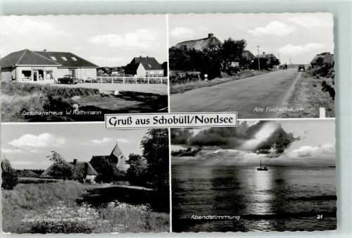 Schobüll Geschäftshaus W. Rathmann Alte Fischerhäuser Kirchlein am Meer Abendstimmung
