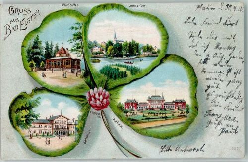 Bad Elster 1900 Badehaus Waldcafe Louisa-See Kurhaus Vierblättriges Kleeblatt