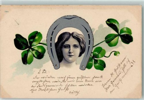 1901 AK mit Glimmerauflage Jugendstil Frauenkopf