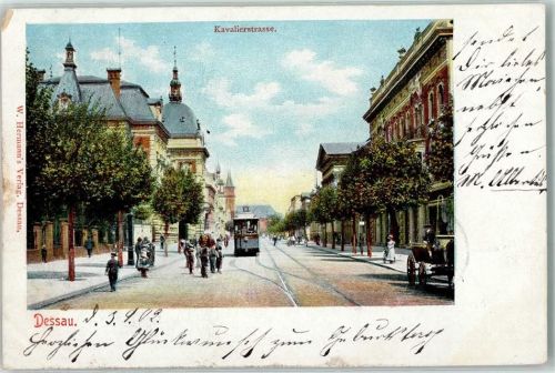 Dessau 1902 Kavalierstraße Straßenbahn Fuhrwerk