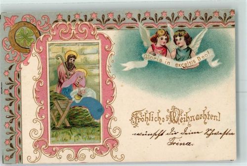 1902 Prägedruck Engel Hufeisen Weihnachten