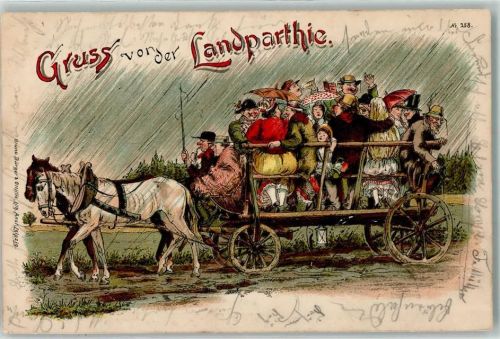 Verlag Bruno Bürger u. Ottillie Nr. 258 Gruss von der Landpartie Pferdegespann Kutsche