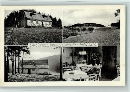 Grasellenbach 1958 Cafe Hügel mit Innenansicht, gute Erhaltung AK