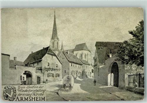 Armsheim Baustein Wiederherstellung der Ev. Kirche sign C. Brenner