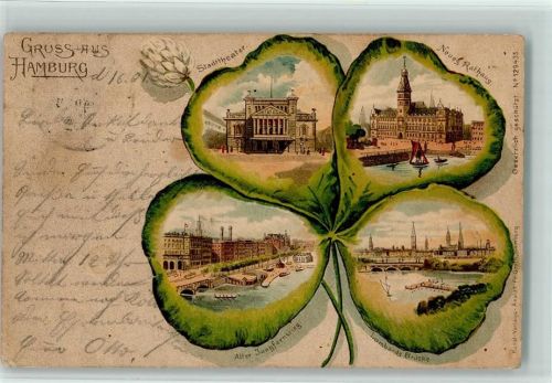 Hamburg 1901 Stadttheater Alter Jungfernstieg Neues Rathaus Lombards-Brücke Vierblättriges Kleeblatt