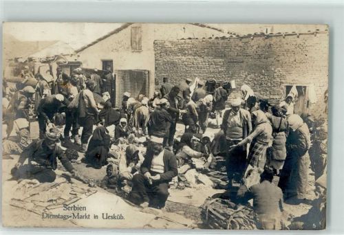 Skopje 1917 Dienstags-Markt Marktszene Feldpost WK I Sächs. Landst.-Inf.-Batl. XII 19