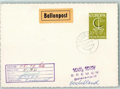 Etten Datum 15.10.66 Ballon: Wibo Start Etten Landung Zoetermeer