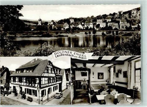 63925 W8761 Laudenbach , Unterfr - Gasthaus Pension zum Goldenen Engel Rückseite mit Kleberesten bzw Abschürfungen