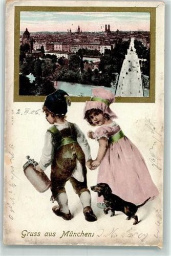 München 1906 Kinder Trachten Bierkrug