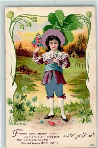 1906 Serie 3385 Prägedruck Kleeblatt Kind Lithographie Jugendstil AK