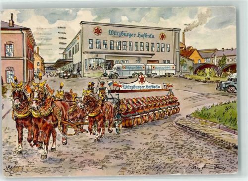 1957 Würzburger Hofbräu Vierspänner Bierwagen sign. Dr. Schmidt-Lieb