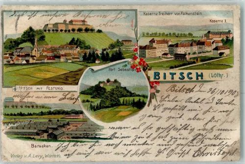 Bitche 1903 Festung Kaserne Freiherr von Falkenstein Baracken Fort Sebastian Lithographie