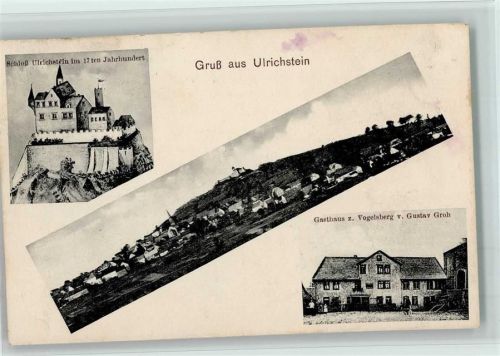 Ulrichstein 1910 Schloß Ulrichstein 17. Jahrhundert Gesamtansicht Gasthaus zum Vogelsberg 3-Bildaufnahme