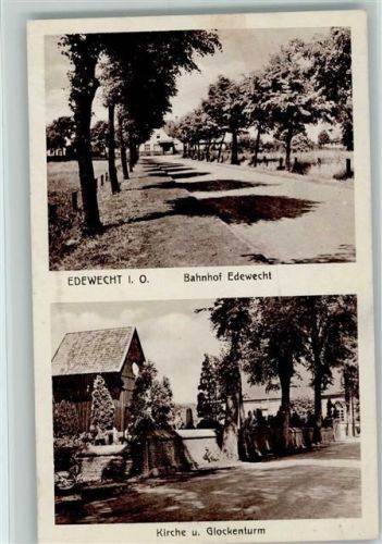 Edewecht 1935 Bahnhof, Kirche und Glockenturm, gute Erhaltung AK