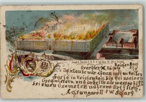 Zwickau 1897 Gruss aus - Litho, Feuer, Brand der Kaserne