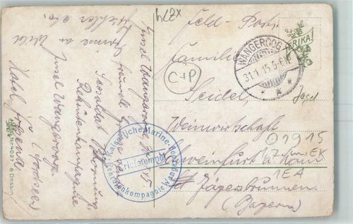 Briefstempel Rekrutenkompagnie Wangerooge 31.1.15