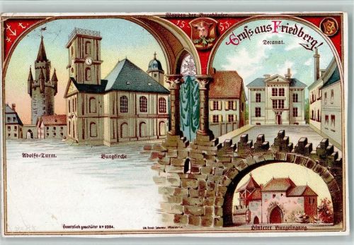 Friedberg Aldorlfs-Turm Burgkirche Decanat Hinterer Burgeingang Lithographie
