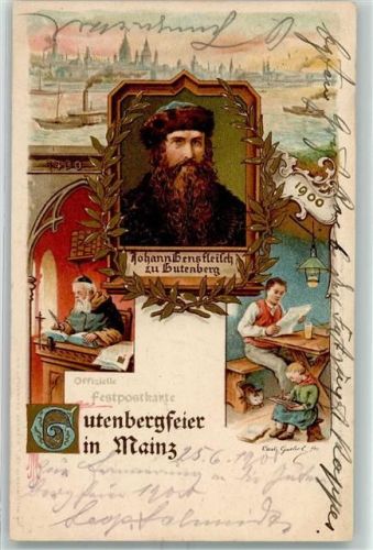 W6500 Mainz a Rhein 500jährige Gutenbergfeier Gutenberg 1900 Lithographie