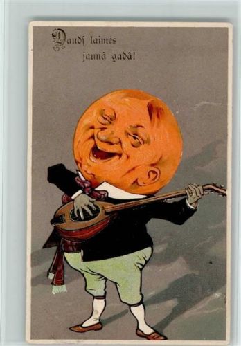 1908 Vermenschlichter Mond mit einer Laute , Verlag PFB Serie 6286 AK